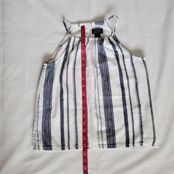 POLO Ralph Lauren Girls Blue Striped High Neck Pom-Pom Hem Sleeveless Top Sz 10 - Picture 11 of 12